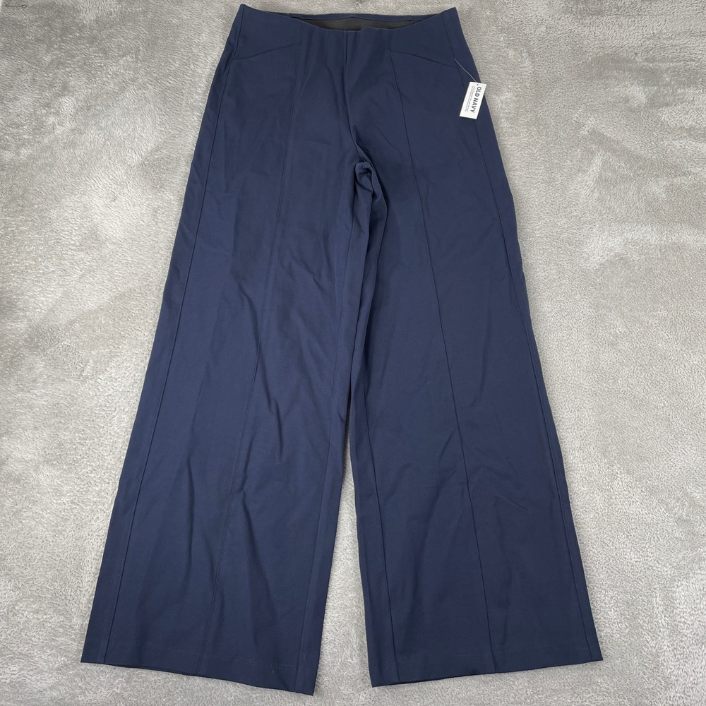 Old Navy Wide Leg Pants Womens Medium Blue High Rise Pintuck Stretch NWT